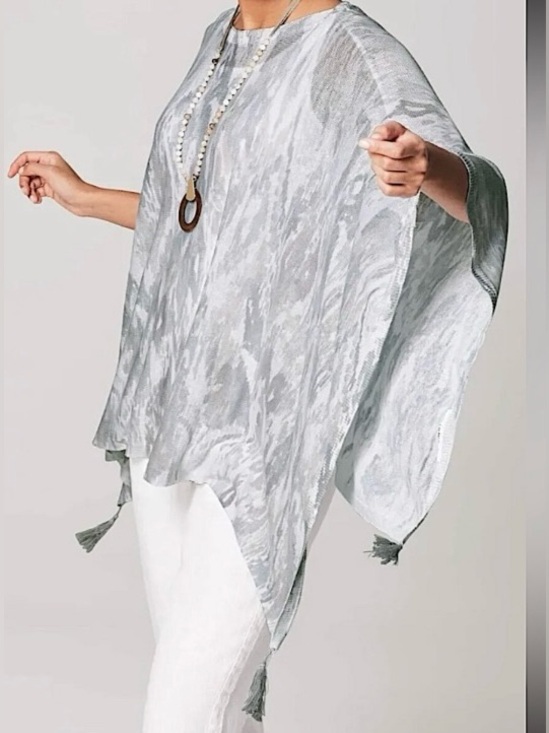J. Jill Sweaters - J. Jill Watercolor Ikat Gray One Size Coastal Grandma Boho Artisan Poncho